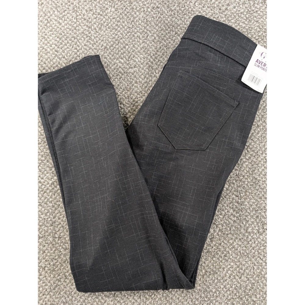 Gloria Vanderbilt Avery Slim Ponte Pants Lyons Crosshatch Plaid Grey Size 12 NEW